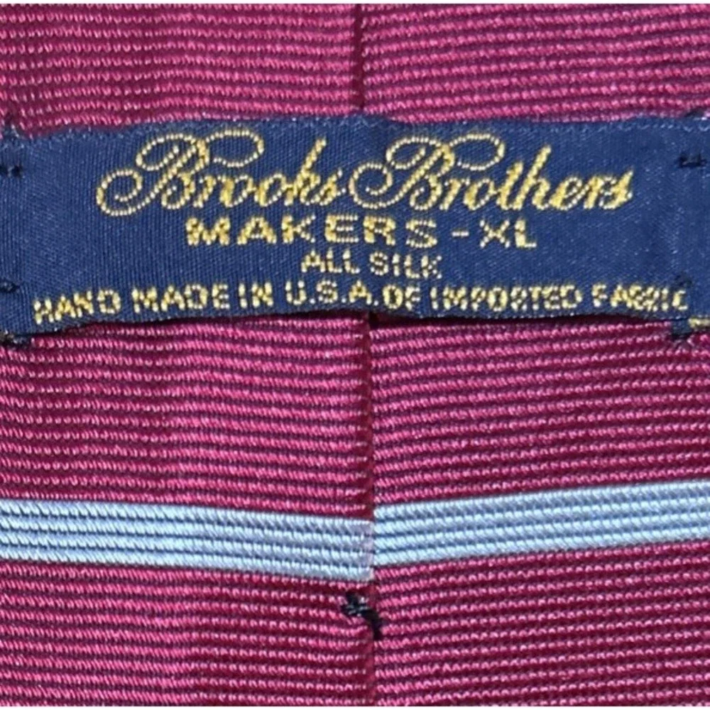 Brooks Brothers Makers XL Silk Necktie Red‎ Black Silver Stripe Made In USA